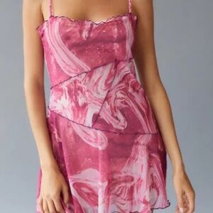NWOT Urban Outfitters Moxie Mesh Mini Slip Dress In Pink Combo